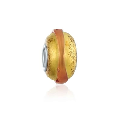 Calvas 925 Sterling Silver Gold Foid Large Hole Spring Beach Charm Glass Bead Fit European Bracelet Jewelry 